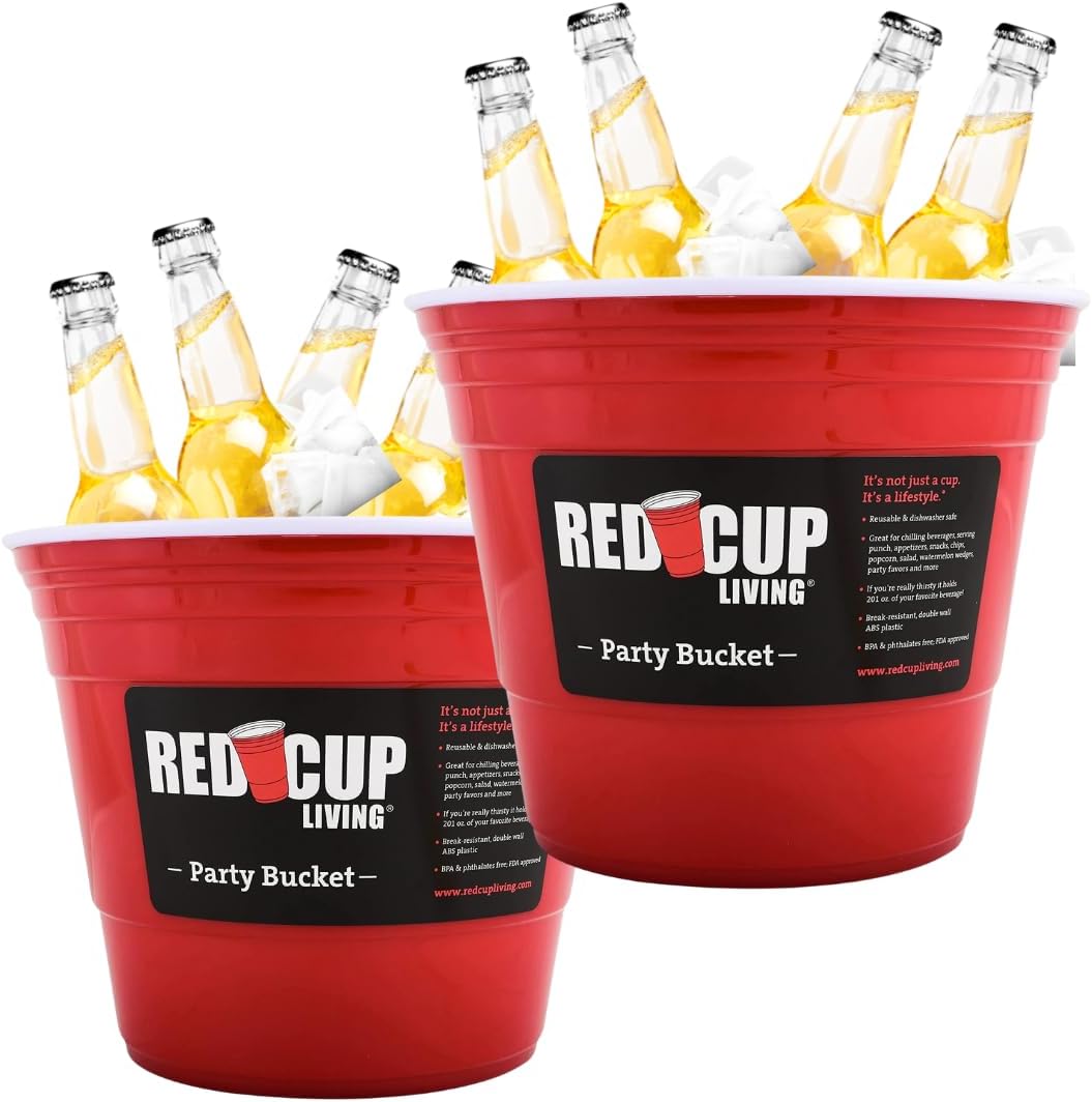Red Cup Living Large Party Ice Bucket, 201 oz Insulated Drink Cooler for Parties, Bar & Kitchen, Durable Plastic Beer, Wine & Champagne Beverage Tub for Holiday