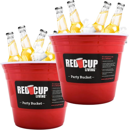 Red Cup Living Large Party Ice Bucket, 201 oz Insulated Drink Cooler for Parties, Bar & Kitchen, Durable Plastic Beer, Wine & Champagne Beverage Tub for Holiday