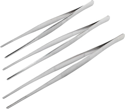 Stainless Steel Food Tweezers Kitchen Tweezers Tongs Set of 3, Cooking Tweezers Culinary Tweezers, Fine Chef Tweezers for Cooking Decorating Kitchen (8" 10" 12")