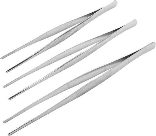 Stainless Steel Food Tweezers Kitchen Tweezers Tongs Set of 3, Cooking Tweezers Culinary Tweezers, Fine Chef Tweezers for Cooking Decorating Kitchen (8" 10" 12")