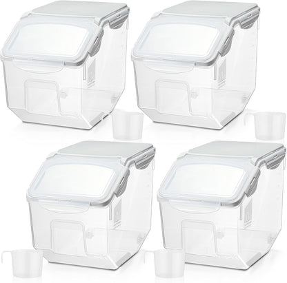 Umigy 4 Pack Rice Storage Container Flour Storage Bin with Wheels White Plastic Airtight Lid Boxes for Dog Pet Food Cereal Grain Dry Food (10 Liter / 20 lbs)