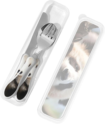 3-Piece Kids Silverware Set With Storage Case, Stainless Steel Reusable Children Safe Knife Spoon Fork Set Colorful Abstract Dragonfly Children Flatware Set For Kids Lunch Box