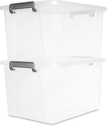 Citylife 32 QT Plastic Storage Bins with Latching Lids Stackable Storage Containers for Organizing Large Clear Storage Box for Garage, Closet, Kitchen, 4 Packs