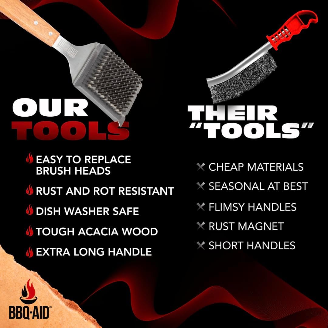 BBQ-AID Grill Brush for Outdoor Grill Bristle Free - 18" BBQ Brush for Grill Cleaning Kit - Safe BBQ Grill Cleaner Brush and Scraper - Stainless Grill Cleaning Brush for Any Grill, Grill Accessories