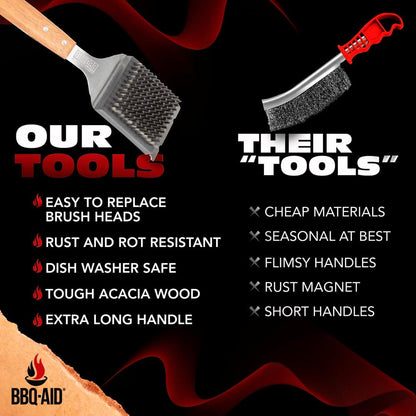BBQ-AID Grill Brush for Outdoor Grill Bristle Free - 18" BBQ Brush for Grill Cleaning Kit - Safe BBQ Grill Cleaner Brush and Scraper - Stainless Grill Cleaning Brush for Any Grill, Grill Accessories
