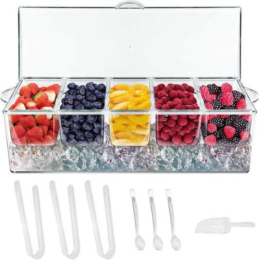 LucaSng Condiment Containers Server with Lid,Ice Tray,Condiment Organizer,Chilled Caddy,Bar Garnish Holder on Ice,Dispenser,Salad Platter for Parties and Restaurants, White