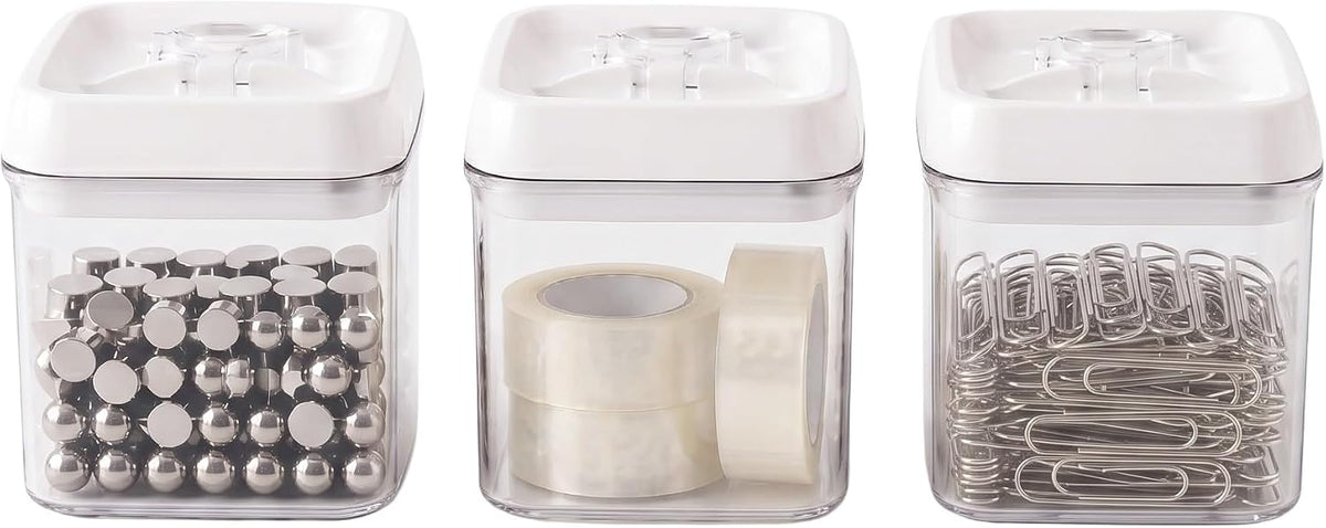 Felli Flip Tite Acrylic Food Storage Container with Lid 6” XL Air Tight Ring Seal Flip Top, Plastic Kitchen Baking Canister for 5 lb Flour Sugar Rice Protein Powder Pantry Organizer (Nest-M, White)