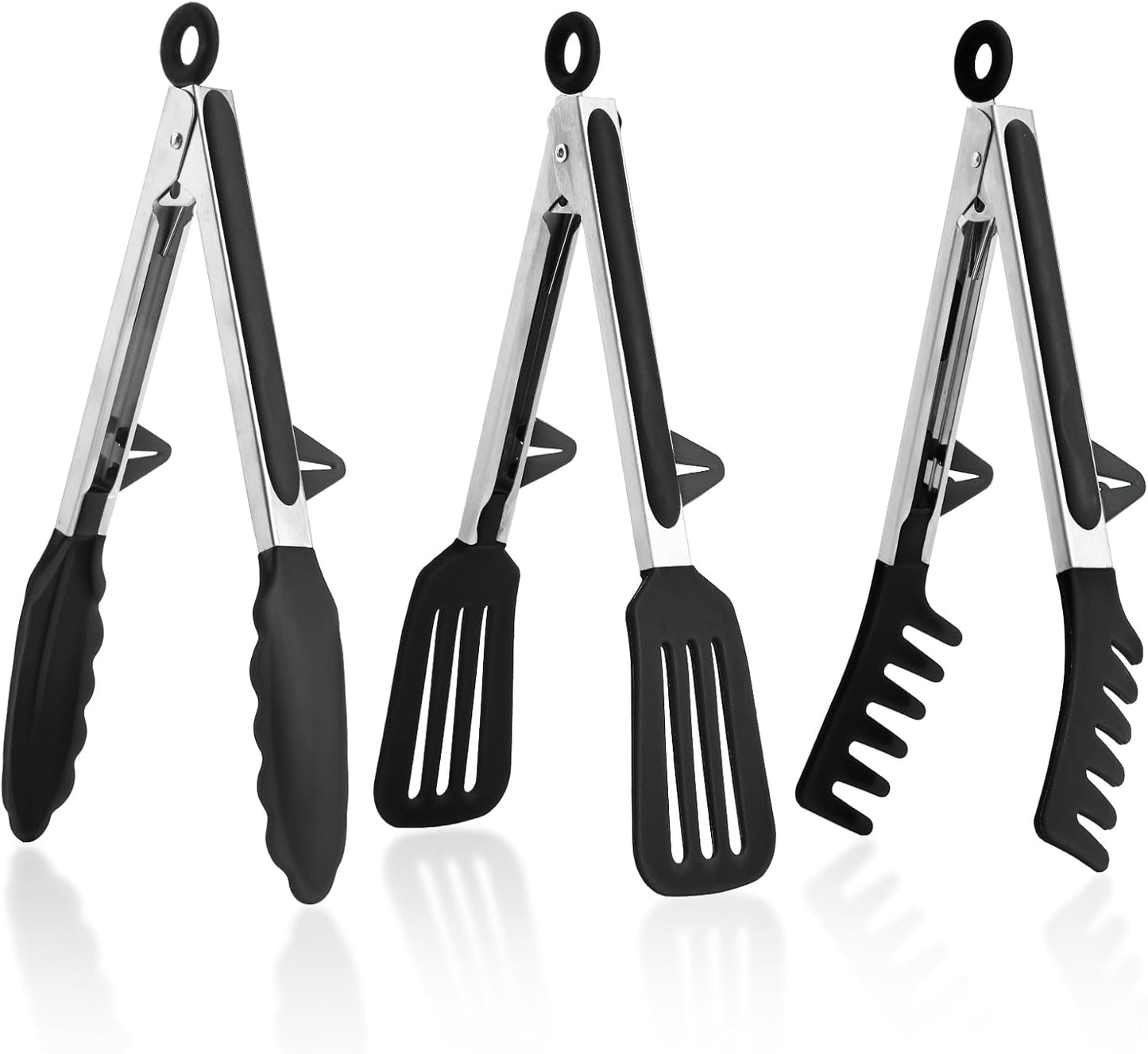 Kitchen Tongs,Set Of 3 Tongs with Silicone Tip for Cooking 9/12 Inch Stainless Steel Kitchen Tong for Meat,Food Grill,Salad,BBQ,Frying,Serving,Dishwasher (Black, 12 Inch)