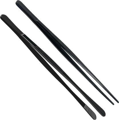 2PCS 8-Inch Kitchen Tweezers Stainless Steel Food Tongs, Culinary Plating Tweezers, Professional Chef Tweezers for Cooking Food Design (Wide Ends+Tip Ends)