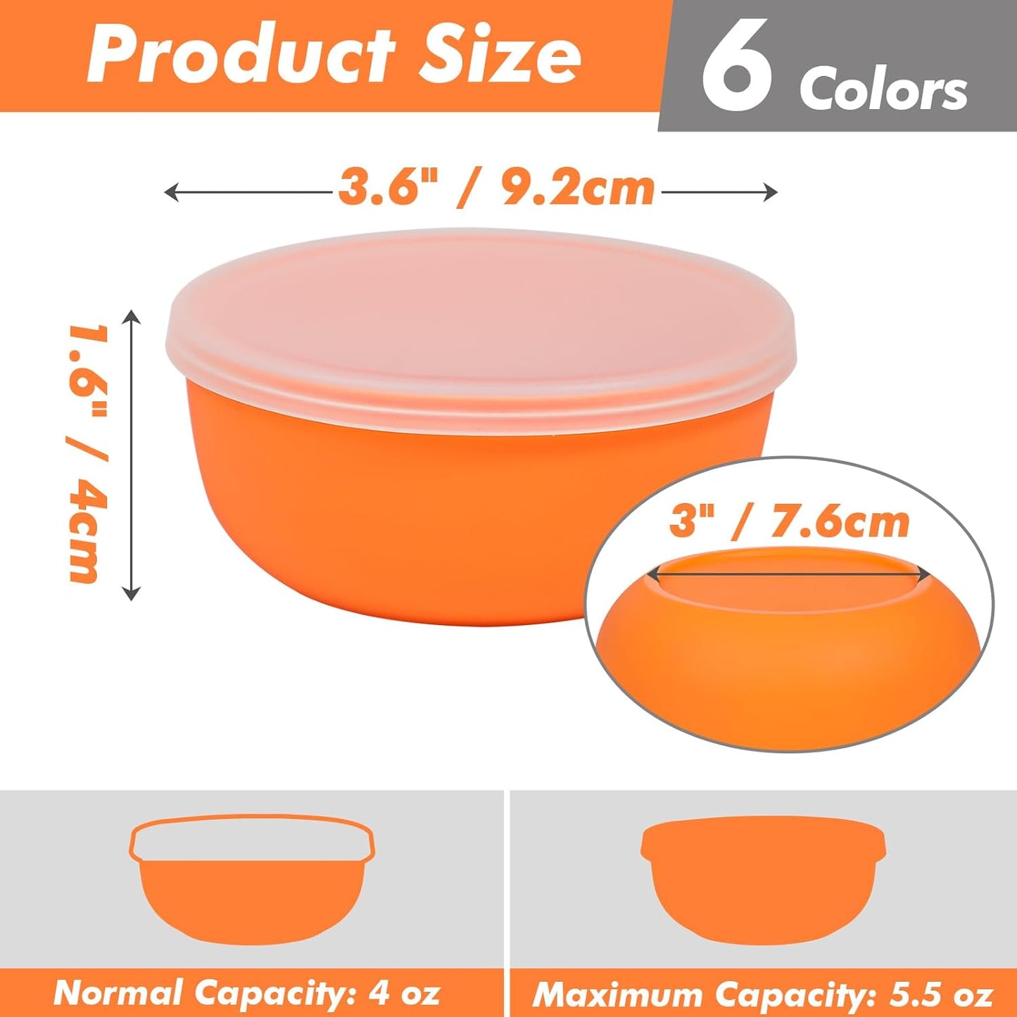 KOLUTI Nonstick Silicone Pinch Bowls Set of 6, 4oz Small Condiment Dipping Sauce Prep Bowl with Lid, Colorful Snack Serving Food Storage Mixing Containers for Side Dish, Microwave & Freezer Safe