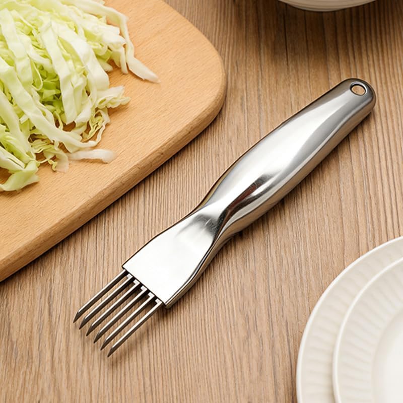 3 Pcs Shred Silk the Knife,Stainless Steel Multifunctional Vegetable Chopper, Green Onion Slicer with 6 Blades, Scallion Shredder & Herb Cutter for Kitchen (Silver)