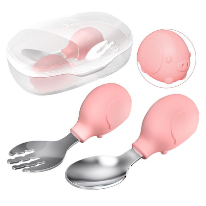 Deejoy Toddler Utensils - Stainless Steel Spoons and Forks, Kids Silverware Self Feeding Flatware Set with Travel Safe Case (Green)