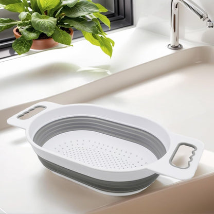 SAMMART 5L (1.3 gallon) Over The Sink Oval Colander (1, Grey/Fluorescent Green)