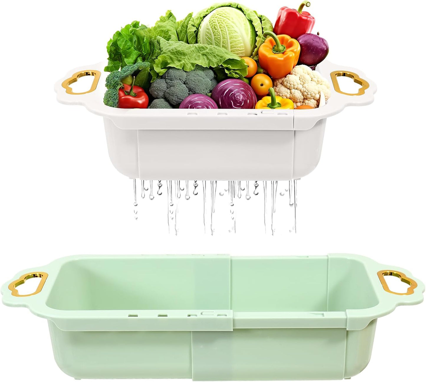 Over the Sink Colander and Extendable Colander Extendable for Kitchen -Strain, Drain, Rinse Fruits, Vegetables 8.26 inches Width (2pack)