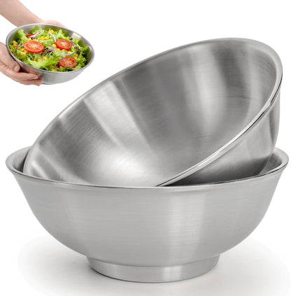 Youeon 2 Pcs 50 Oz Brushed SUS304 Stainless Steel Bowls, Double Wall Insulated Bowls, Large Stainless Steel Soup Bowl for Pasta, Salad, Ramen, 8 Inch Bowl Set for Serving, Dishwasher Safe