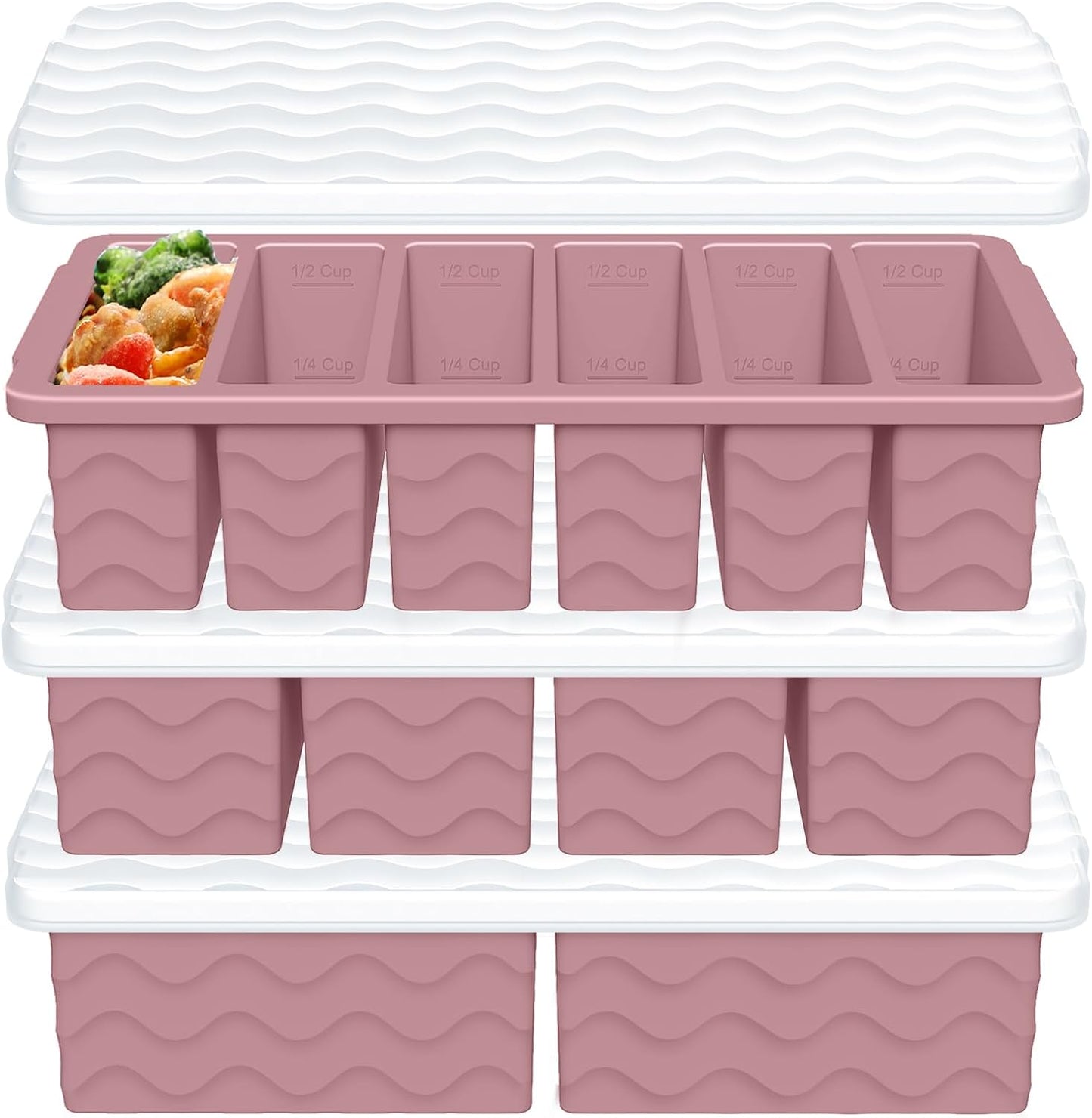 3-Pack Silicone Freezer Trays with Lid,2 Large 2-Cup(500ml)&4 Medium 1-Cup(250ml)&6 Small 1/2-Cup(125ml) Soup Freezer Container Molds,Ice Cube Tray For Meal Prep&Freezing Soup,Stews,Sauces