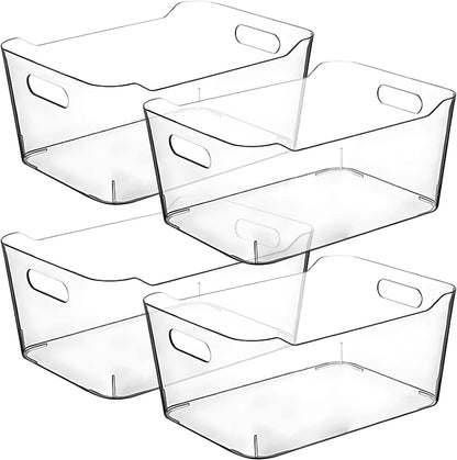 Clear Plastic Storage Bins, Pantry Organizers and Storage Containers, Large Fridge Organizer Bins, Home Kitchen Cabinet Organizer, Medicine Cabinet Bin for Organizing Freezer Closet