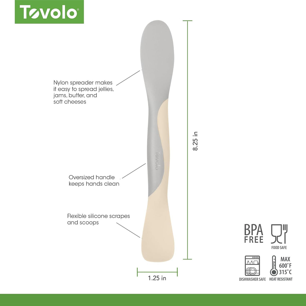 Tovolo Scoop and Spread Large Dual End Silicone Sandwich Spreader Tool with Nylon Handle, BPA Free Dishwasher Safe Silicone and Nylon Tool for Spreading and Scooping, Cayenne Red and Oyster Gray