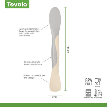 Tovolo Scoop and Spread Large Dual End Silicone Sandwich Spreader Tool with Nylon Handle, BPA Free Dishwasher Safe Silicone and Nylon Tool for Spreading and Scooping, Cayenne Red and Oyster Gray