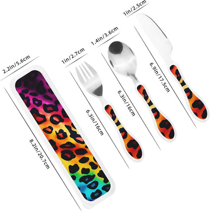 3-Piece Kids Silverware Set With Storage Case, Stainless Steel Reusable Children Safe Knife Spoon Fork Set Blue Active Girl Running Sunset Children Flatware Set For Kids Lunch Box - Colors B