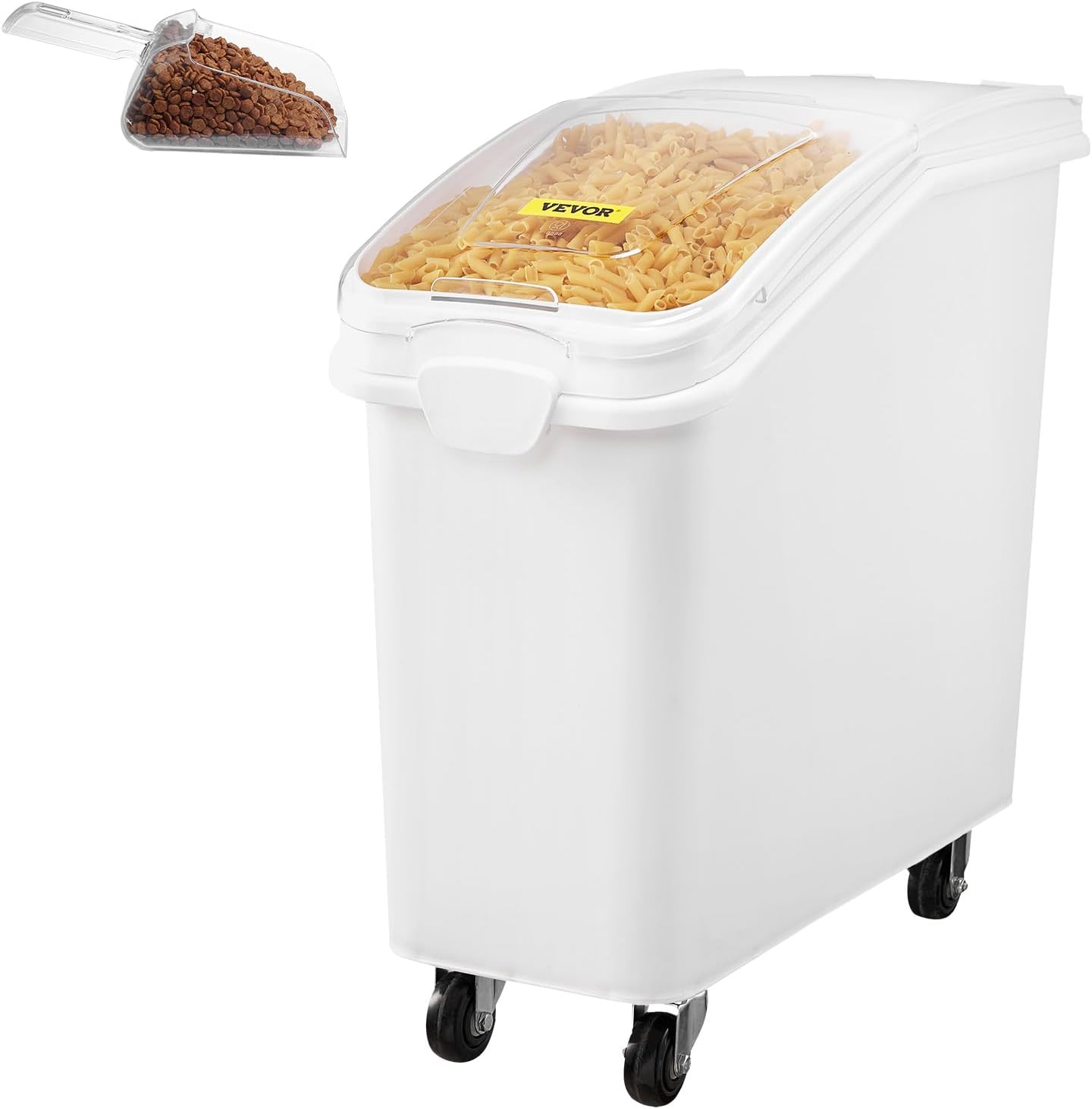 VEVOR 27 Gallon food storage containers 500 Cup Ingredient Bin with Scoop and Sliding Lid Commercial Food Container Ideal for rice storage, dog food container, flour, and sugar containers, White