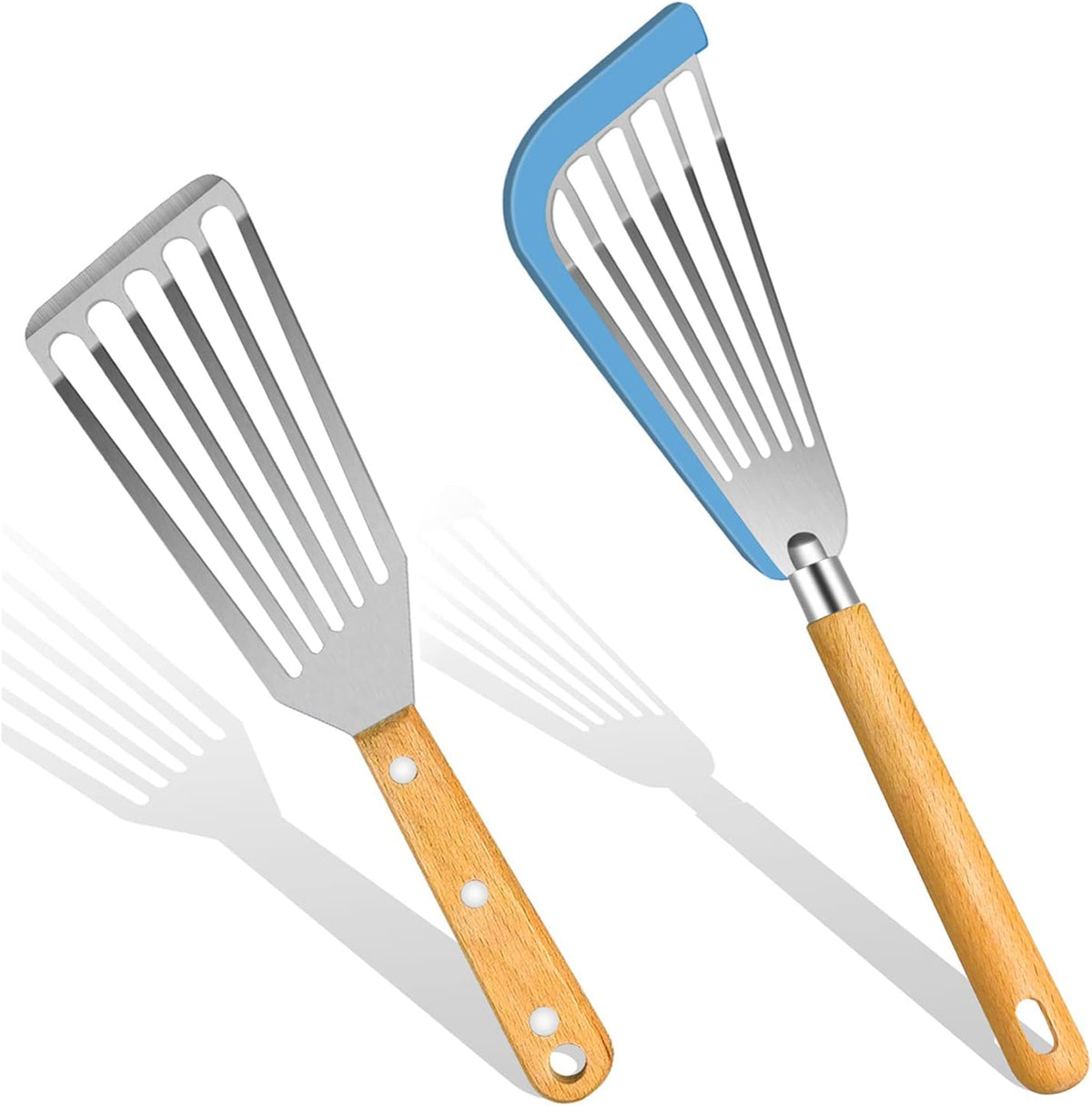 KLAQQED Spatula Set Stainless Steel Kitchen Metal Spatula for Cast Iron Skillet with Silicone Handle, Fish Spatula Turner Flipper for Pancake Burger Egg Cooking Spatulas BBQ Grill Griddle