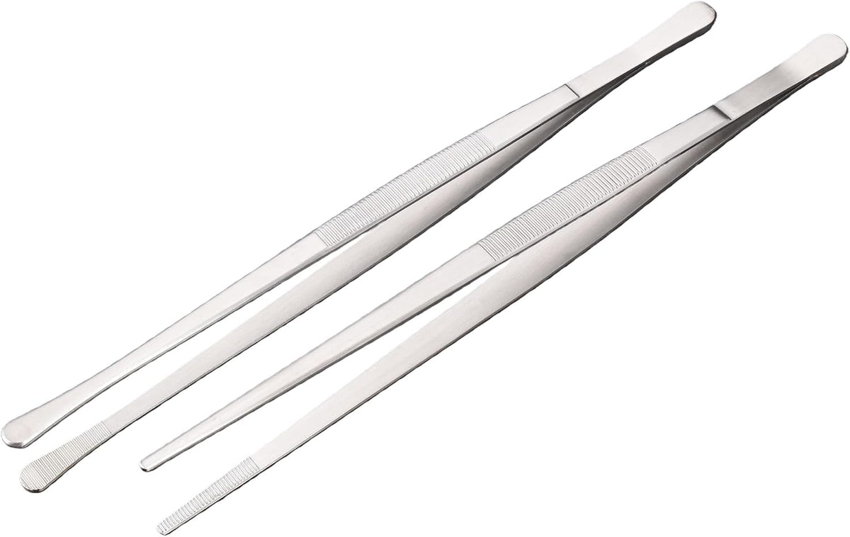 Tweezer Tongs, 12-Inches Stainless Steel Food Cooking Tongs for Kitchen Cooking BBQ Grilling Meat,Set of 2 (Cooking Tweezer 12inch 2p)