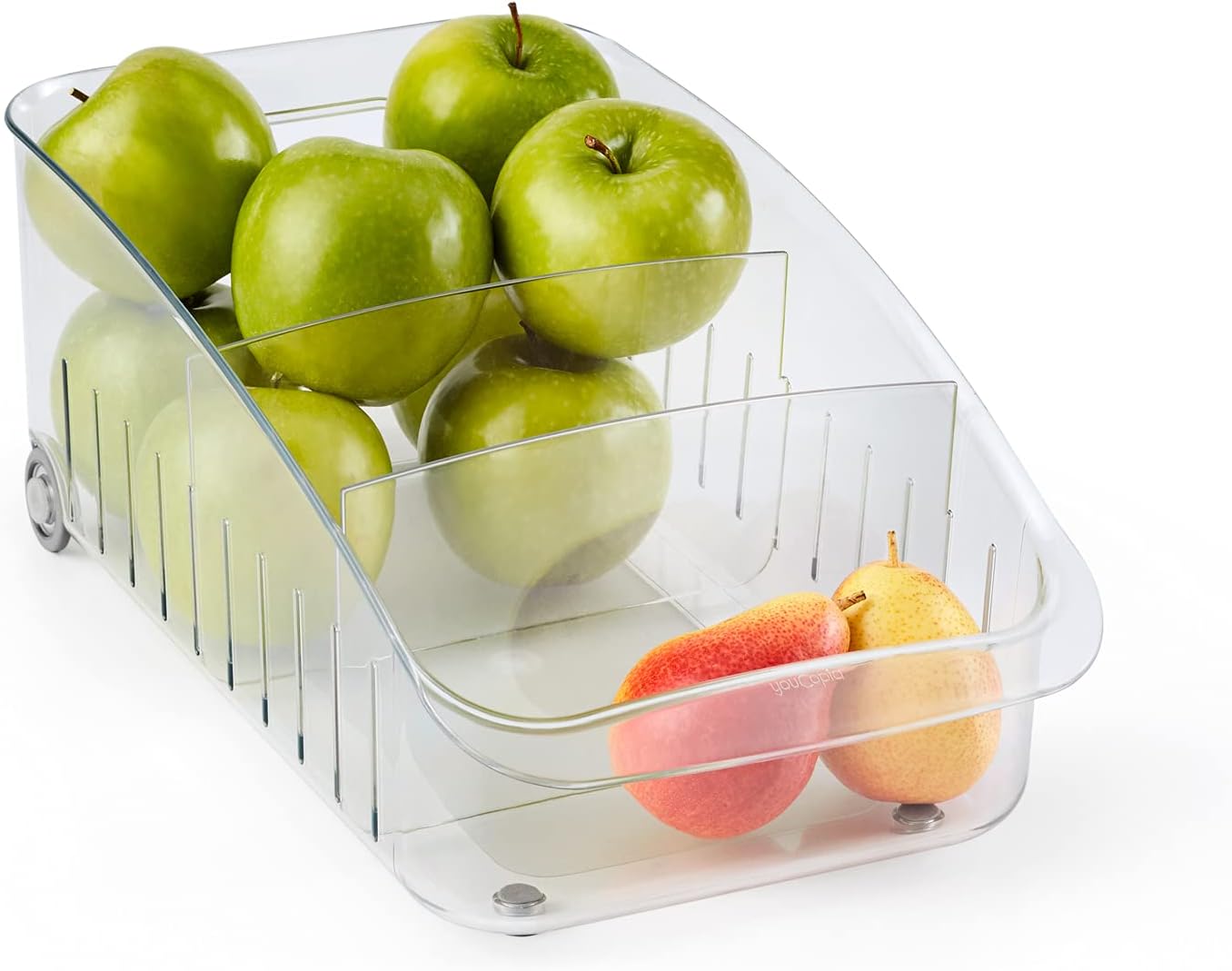 YouCopia RollOut Fridge Drawer 6", BPA-Free Clear Rolling Refrigerator Organizer Bin with Adjustable Dividers and Handles for Produce, Food, Meal and Snack Storage