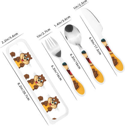 3-Piece Kids Silverware Set With Storage Case, Stainless Steel Reusable Children Safe Knife Spoon Fork Set Black White Stripes Red Rose Flowers Children Flatware Set For Kids Lunch Box