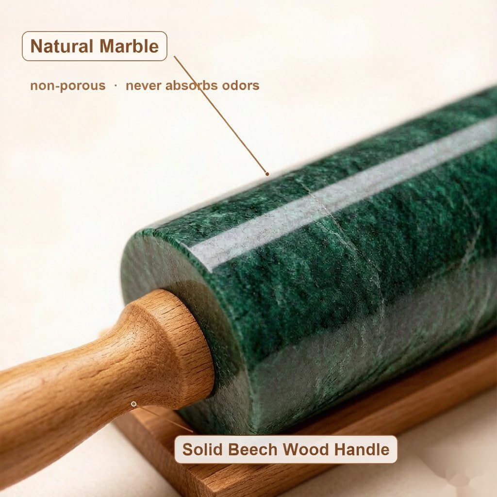 White Heavy Marble Dough Rolling Pin for Baking, 10 inch Barrel