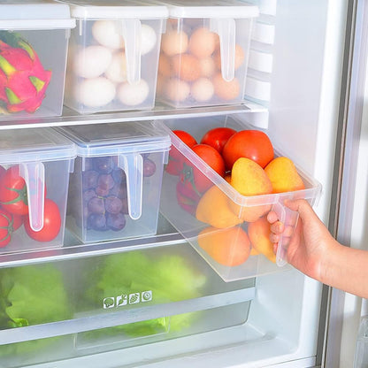 Sooyee Fridge Organizer, 4 Pack Refrigerator Organizer Bins, Clear with Handle & Lid, Fruit Containers for Fridge, Fridge Storage to Keep Fresh for Food, Vegetables, 5L