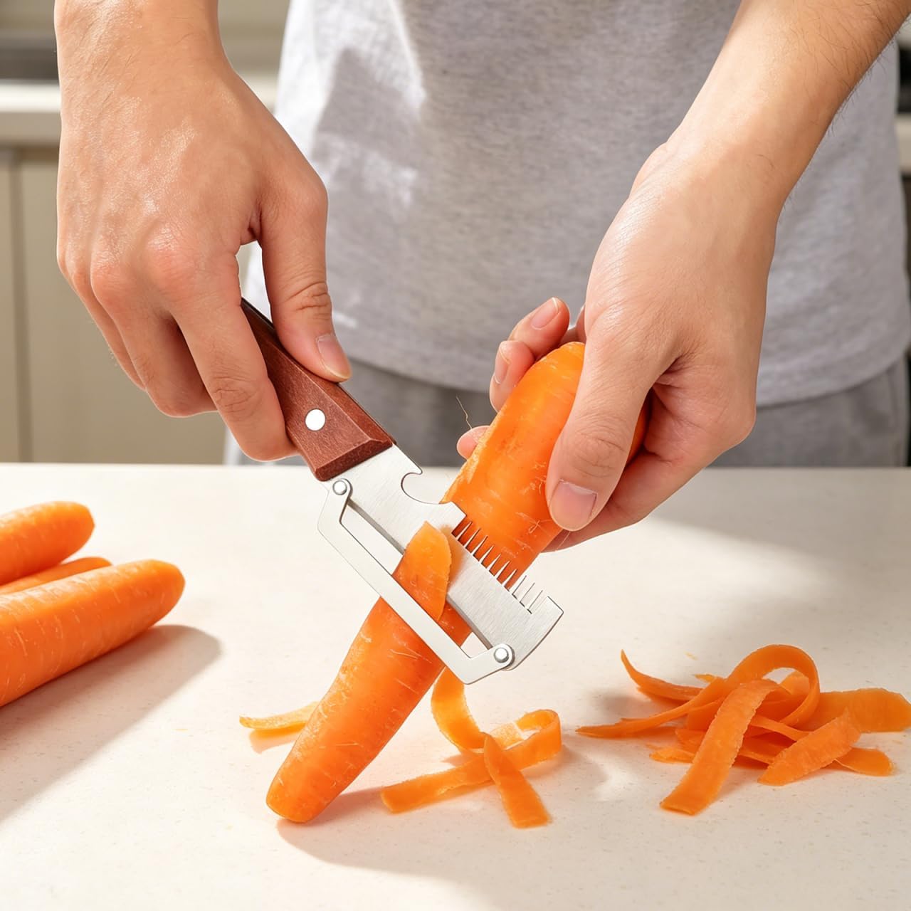 2pcs Vegetable Peeler Set - 2-in-1 Fruit and Potato Peeler with Bottle Opener, Stainless Steel Blade and Wooden Handle, for Food Prep - 7.48X1.50X0.67