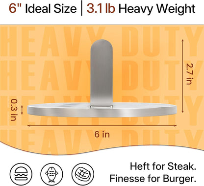 3.1lb Smash Burger Press 6" Stainless Steel Burger Smasher Tool