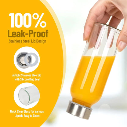 Glass Juice Bottles with Lids 10 oz, 6 Pack Reusable Small Glass Bottles with Stainless Steel Caps & Straws, BPA-Free Leak proof Juice Bottle Containers for Juicing, Milk, Smoothies & Fridge