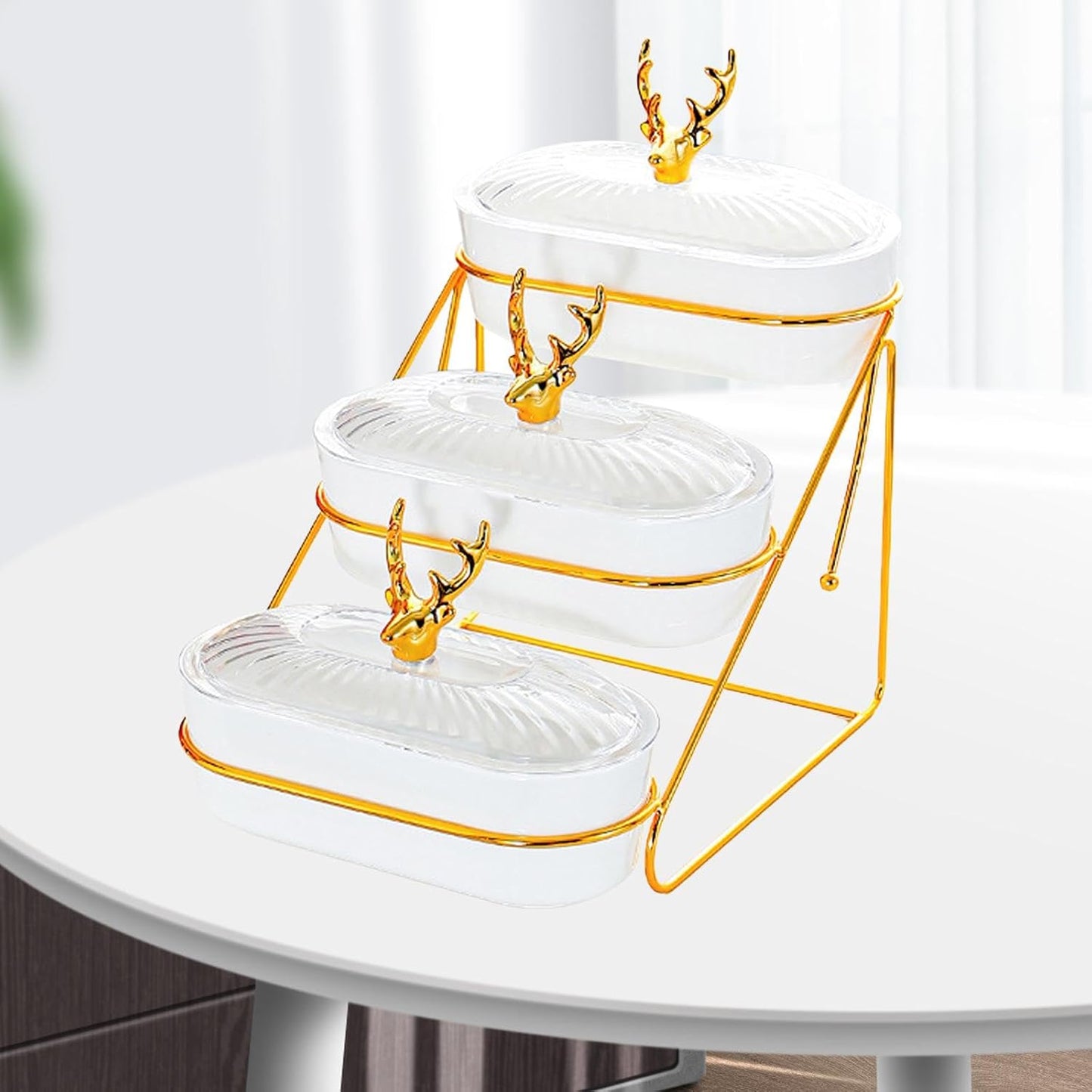 Dried Fruits Tray Snack Plates with Holder with Lid Fruit Bowls Tier Fruit Stand Serving Tray for Snack Cupcake Nuts Candies, white, 3 layer