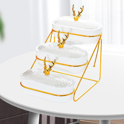 Dried Fruits Tray Snack Plates with Holder with Lid Fruit Bowls Tier Fruit Stand Serving Tray for Snack Cupcake Nuts Candies, white, 3 layer
