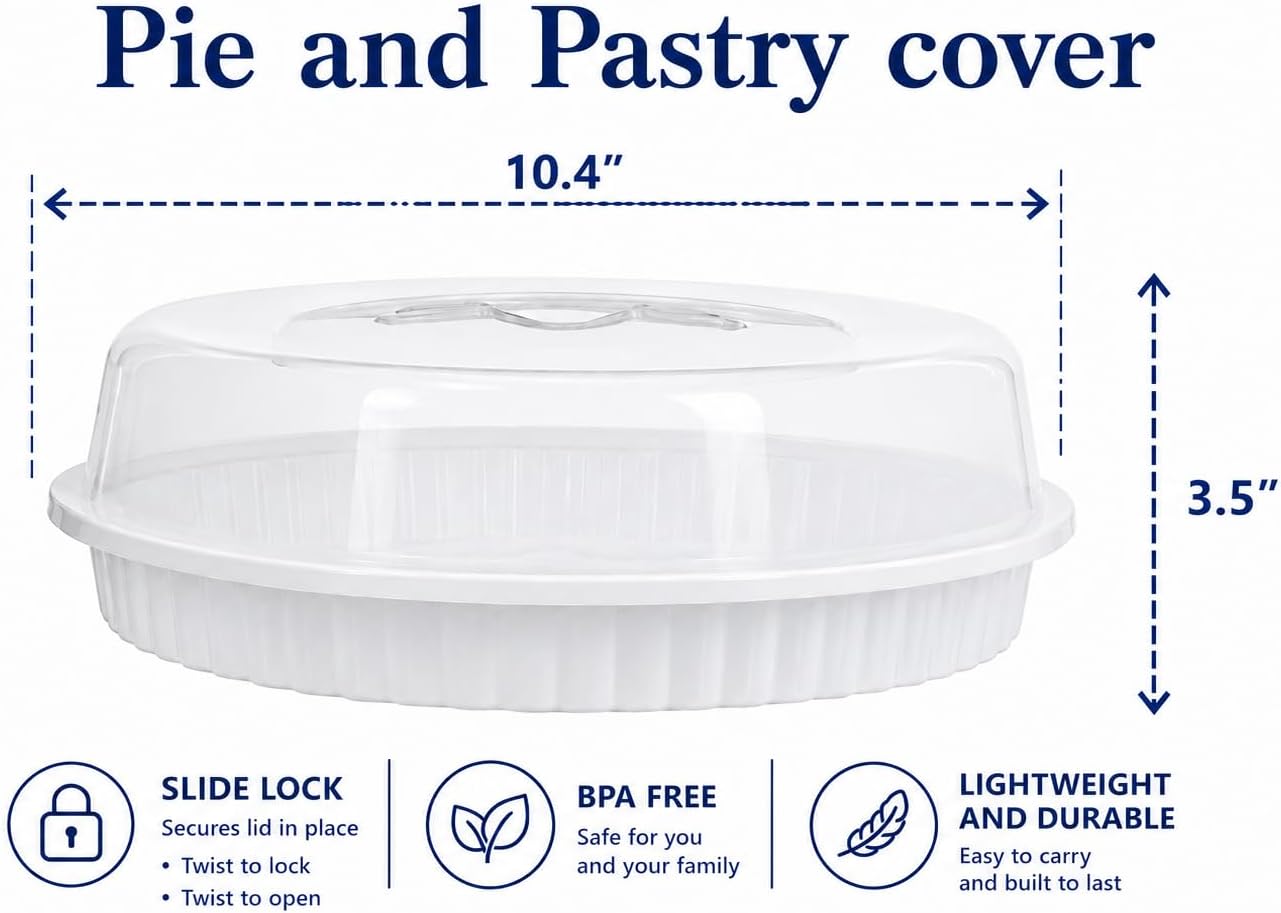 1-ct - Reusable Pie Container With Lid, 9" (Clear Lid) Transparent Pie Carrier Pastry Storage Durable Plastic Food Cakes Tarts & Desserts Container with Secure Lid for Transport & Storage