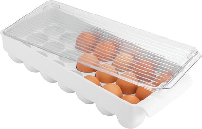 iDesign Clear Plastic Egg Holder for Fridge with Lid - 21 Egg Storage Container Organizer Bin