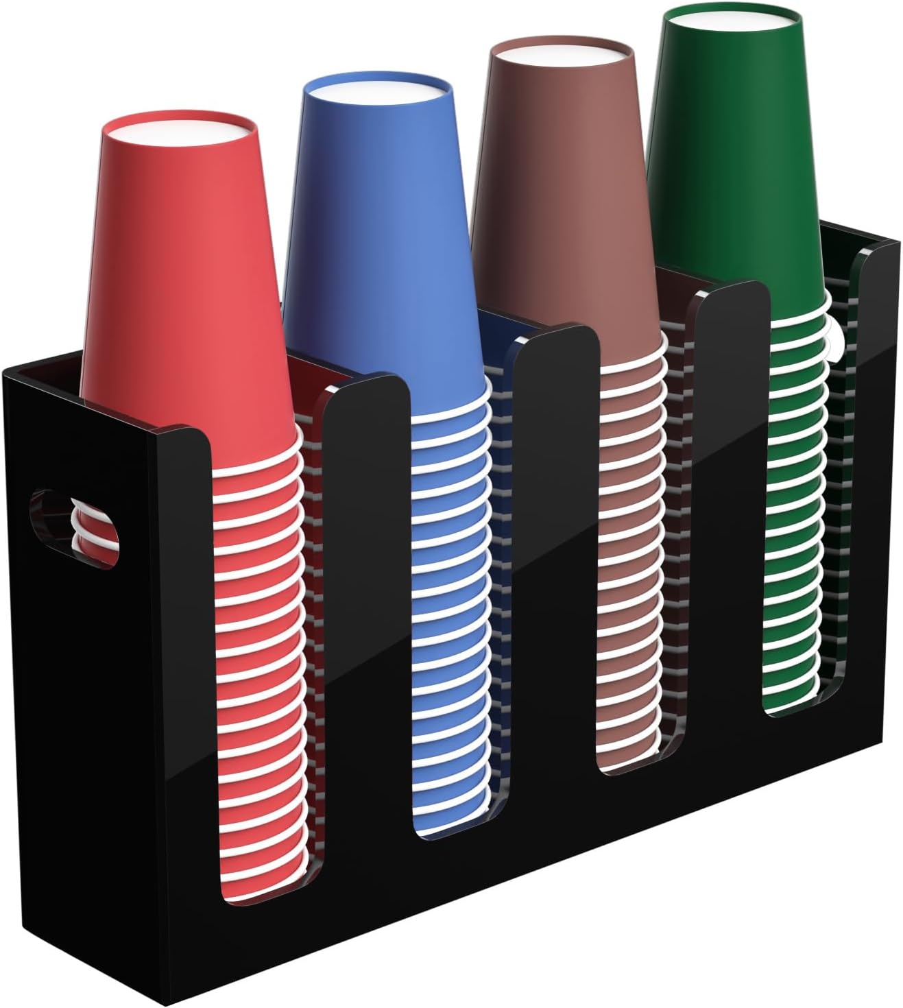 Disposable Coffee Cup Dispenser with Handles, Countertop or Wall Mount Hot/Cold Drink Cup and Lid Holder - Bathroom/Kitchen/Office Acrylic Cup Lid Storage Organizer (1 Compartment, Clear)