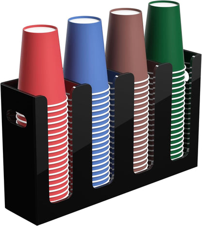 Disposable Coffee Cup Dispenser with Handles, Countertop or Wall Mount Hot/Cold Drink Cup and Lid Holder - Bathroom/Kitchen/Office Acrylic Cup Lid Storage Organizer (1 Compartment, Clear)
