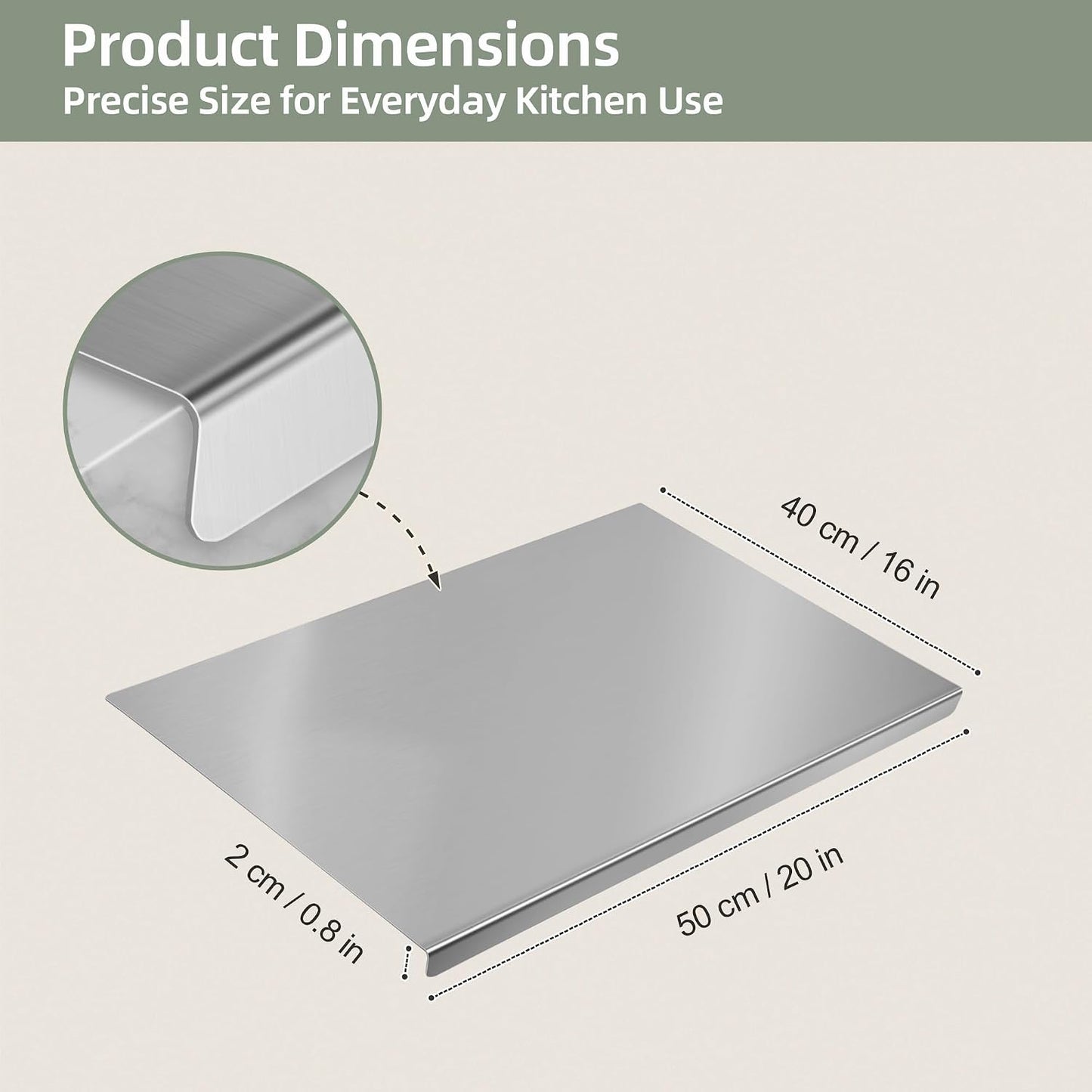 Stainless Steel Cutting Board Set with Lip, 2 Pack 16" & 24" Metal Chopping Boards for Kitchen Countertop, Non-Slip Food Prep Boards for Meat & Vegetables