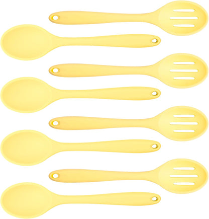 8 Pcs 8inch Heat Resistant Cooking Spoons for Nonstick Cookware Set -Ideal for Cooking, Baking, Mixing, Stirring Includes Slotted & Solid Spoons, Design for Nonstick Cookware (Black+Red+Green+Purple)