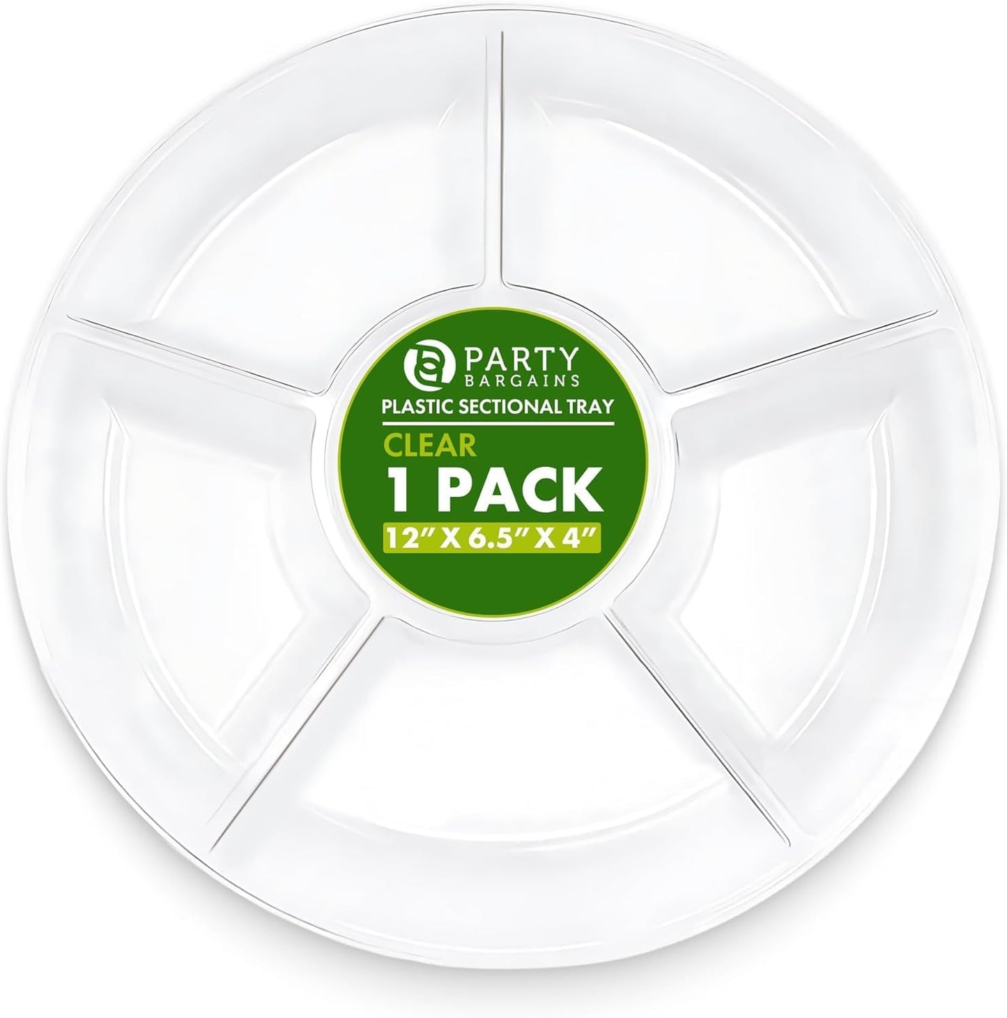 PARTY BARGAINS 12" Round Plastic Serving Tray, 6-Sections, Clear, Pack of 1