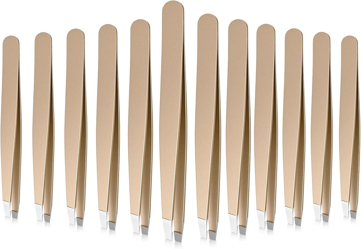 Mudder 12 Pcs Eyebrow Tweezers Set for Facial Hair Stainless Steel Slanted Tip Tweezers in Bulk for Men and Women(Silver)