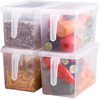 Sooyee Fridge Organizer, 4 Pack Refrigerator Organizer Bins, Clear with Handle & Lid, Fruit Containers for Fridge, Fridge Storage to Keep Fresh for Food, Vegetables, 5L