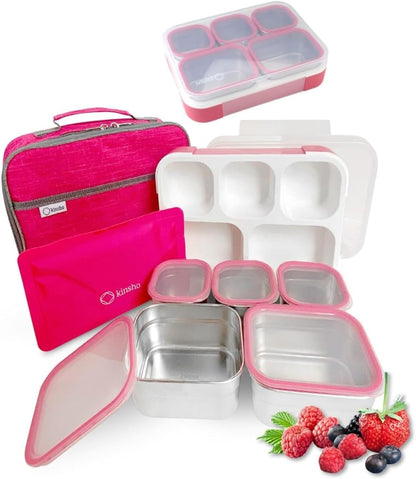 Stainless Steel Bento Lunch Box Set For Adults, Kids - Insulated Bag And Ice Pack - Leak-Proof Metal Compartment Meal Prep Food & Snack Containers For Work Travel School Daycare, 42 Oz Grey Black