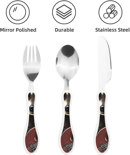 3-Piece Kids Silverware Set With Storage Case, Stainless Steel Reusable Children Safe Knife Spoon Fork Set Long Haired Dachshund Children Flatware Set For Kids Lunch Box