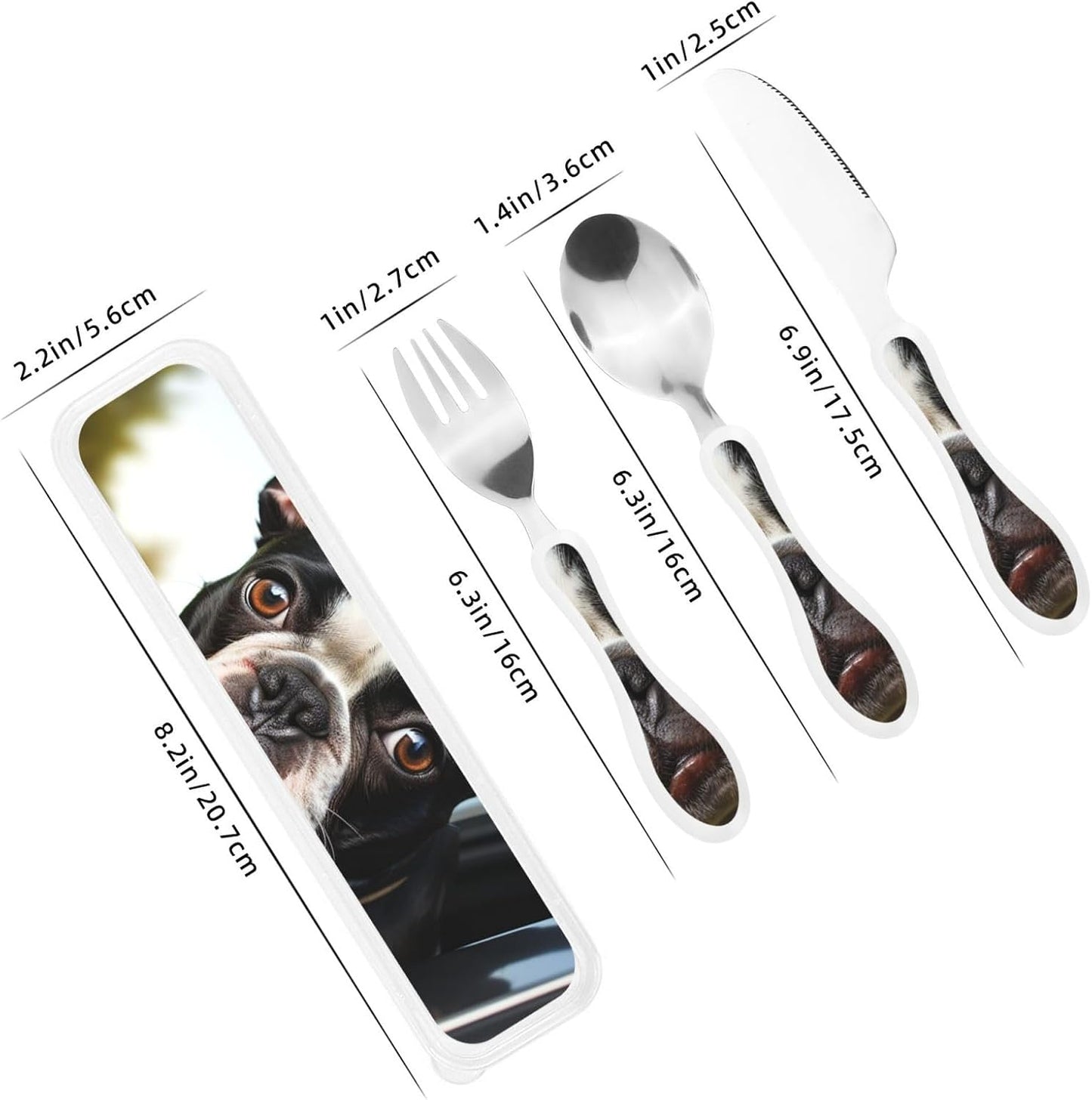 3-Piece Kids Silverware Set With Storage Case, Stainless Steel Reusable Children Safe Knife Spoon Fork Set Shih Tzu Dog Children Flatware Set For Kids Lunch Box