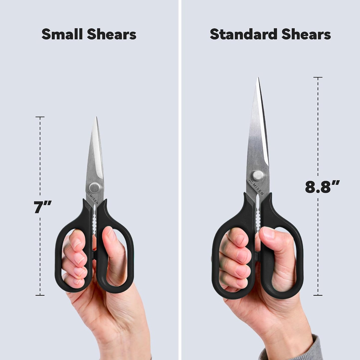 Misen Heavy Duty Kitchen Shears - Stainless Steel, Versatile and Easy Clean Scissors for Meat, Herbs and Veggies - Ambidextrous Comfort Handle - Professional Grade - Black