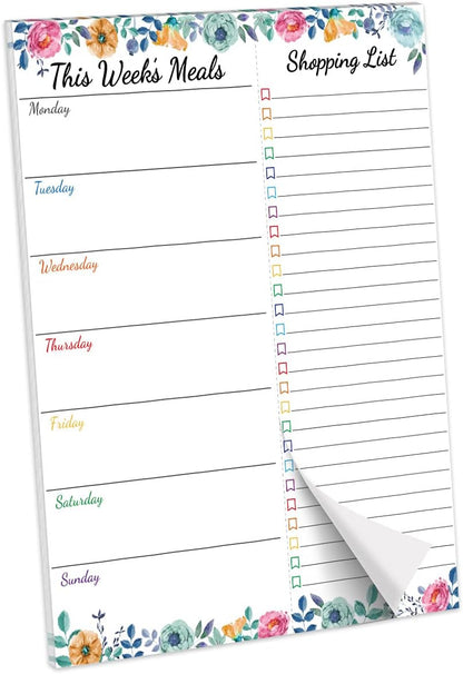 Fancy Land Weekly Meal Planner - Floral Magnetic Notepads for Refrigerator Meal Planning Pad with Tear Off Grocery List 52 weeks 7” X 9”